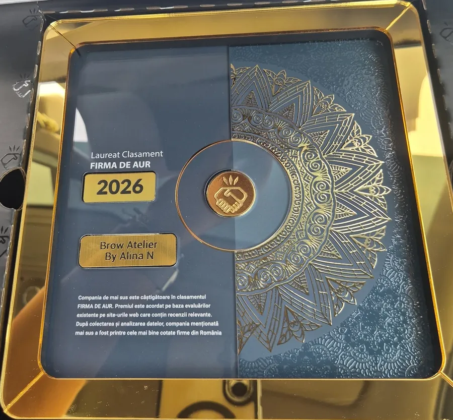 Placa Laureat Clasament Firma de Aur 2026 acordată Brow Atelier by Alina N